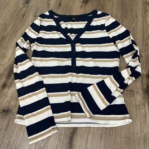 Sanctuary Navy, White & Tan Striped Long-Sleeve Henley